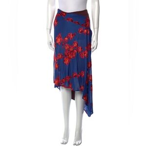 Atlein Floral Asymmetrical Blue and Red Skirt Size 34